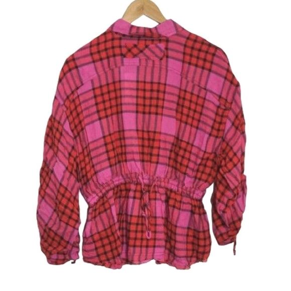 Free PEOPLE Pacific Dawn Plaid Red Combo button Up Wool Blend Top - Picture 6 of 6
